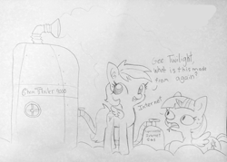 Size: 1829x1307 | Tagged: safe, artist:tjpones, edit, character:rainbow dash, character:twilight sparkle, character:twilight sparkle (alicorn), species:alicorn, species:pegasus, species:pony, chemtrails, cloud, dialogue, duo, female, forked tongue, gas, gas tank, lineart, lizard, lizard pony, mare, marvel new warriors, misspelling, open mouth, prone, reptilian eyes, reptilians, slit eyes, sweat, traditional art
