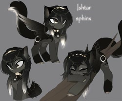 Size: 680x566 | Tagged: safe, artist:magnaluna, oc, oc only, oc:ishtar, species:sphinx, chest fluff, fluffy, gray background, simple background, solo, sphinx oc
