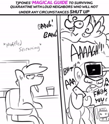 Size: 2250x2550 | Tagged: safe, artist:tjpones, part of a set, oc, oc only, oc:tjpones, species:earth pony, species:pegasus, species:pony, species:unicorn, dialogue, drool, glass, guide, male, onomatopoeia, pencil, simple background, stallion, vulgar, white background, x-ray