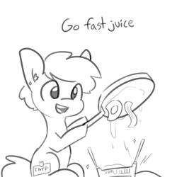 Size: 2250x2250 | Tagged: safe, artist:tjpones, oc, oc only, oc:tjpones, species:earth pony, species:pony, bacon, cooking, egg, food, grayscale, grease, male, meat, monochrome, router, simple background, solo, stallion, this will end in electronic failure, white background