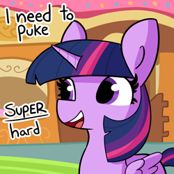 Size: 2250x2250 | Tagged: safe, artist:tjpones, character:twilight sparkle, character:twilight sparkle (alicorn), species:alicorn, species:pony, dialogue, female, high res, implied vomit, mare, open mouth, reaction image, redraw