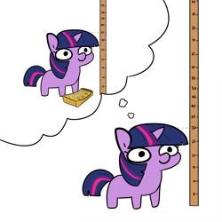 Size: 2250x2250 | Tagged: safe, artist:tjpones, part of a set, character:twilight sparkle, species:pony, species:unicorn, coupon, dialogue, expectation vs reality, female, flashback, mare, measuring, offscreen character, solo, thought bubble, twiggie