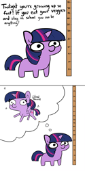 Size: 1024x2052 | Tagged: safe, artist:tjpones, edit, character:twilight sparkle, character:twilight sparkle (alicorn), species:alicorn, species:pony, blank flank, comic, female, filly, filly twilight sparkle, offscreen character, ruler, simple background, solo, sparkles! the wonder horse!, thought bubble, twiggie, white background, younger