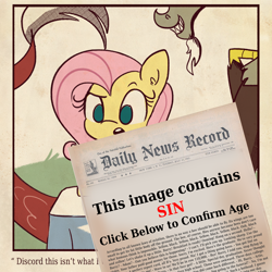 Size: 1836x1836 | Tagged: safe, alternate version, artist:tjpones, character:discord, character:fluttershy, species:draconequus, species:pegasus, species:pony, ship:discoshy, bee movie, bee movie script, blackletter, censored, explicit source, female, grin, male, open mouth, shipping, smiling, straight, style emulation