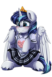 Size: 1771x2625 | Tagged: safe, artist:pridark, character:shining armor, species:alicorn, species:pony, alicornified, blushing, clothing, cute, female, gleamibetes, gleaming shield, mare, prince shining armor, princess gleaming shield, race swap, rule 63, rule63betes, shining adorable, shiningcorn, shirt, simple background, sitting, skirt, solo, transparent background, unshorn fetlocks