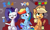 Size: 3750x2250 | Tagged: safe, artist:tjpones, character:applejack, character:rainbow dash, character:rarity, species:earth pony, species:pegasus, species:pony, species:unicorn, ship:appledash, ship:raridash, g4, alcohol, apple, applejack's hat, blushing, chest fluff, cider, clothing, couch, cowboy hat, dialogue, eyes closed, female, freckles, hat, heart, hoof hold, lesbian, magic, mare, martini, open mouth, polyamory, rarijackdash, shipper on deck, shipping, straw, telekinesis, that pony sure does love apples, that pony sure does love fashion, thoughts, wavy mouth
