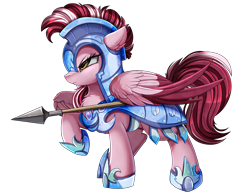 Size: 3300x2550 | Tagged: safe, artist:pridark, oc, oc only, species:pegasus, species:pony, armor, colored wings, high res, multicolored wings, raised hoof, royal guard armor, simple background, solo, spear, stance, transparent background, weapon, wings