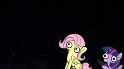 Size: 1278x718 | Tagged: safe, artist:tjpones, character:fluttershy, character:twilight sparkle, character:twilight sparkle (alicorn), species:alicorn, species:pony, gun, imminent death, space, sparkles! the wonder horse!, template, this will end in death, wait it's all ohio, weapon