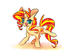 Size: 1280x960 | Tagged: safe, artist:phyllismi, character:sunset shimmer, species:pony, species:unicorn, g4, big ears, blep, female, looking at you, mare, simple background, solo, tongue out, white background