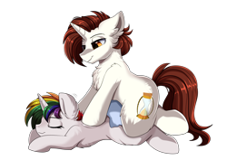 Size: 3550x2509 | Tagged: safe, artist:pridark, oc, oc only, species:pony, species:unicorn, g4, commission, cutie mark, eyes closed, high res, massage, simple background, smiling, transparent background