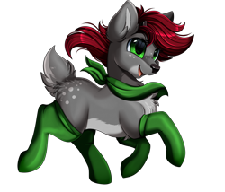 Size: 2978x2550 | Tagged: safe, artist:pridark, oc, oc only, species:deer, g4, chest fluff, clothing, commission, deer oc, green socks, happy, high res, open mouth, scarf, simple background, solo, transparent background