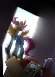 Size: 1000x1399 | Tagged: safe, artist:uc77, character:rainbow dash, character:scootaloo, species:pegasus, species:pony, older, scooter, wonderbolts
