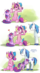 Size: 780x1419 | Tagged: safe, artist:ende26, character:princess cadance, character:shining armor, character:twilight sparkle, species:alicorn, species:pony, species:unicorn, episode:slice of life, g4, my little pony: friendship is magic, blushing, bow, caught, comforting, comic, cute, cutedance, dialogue, embarrassed, eyes closed, female, filly, filly twilight sparkle, funny face, hair bow, laughing, male, nuzzling, shrunken pupils, silly, smiling, teen princess cadance, tongue out, twiabetes