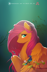 Size: 2000x3070 | Tagged: dead source, safe, artist:antiander, part of a set, character:fluttershy, species:bird, species:pegasus, species:pony, beautiful, big wings, blushing, bust, female, gradient background, looking at you, mare, portrait, raised hoof, solo, spread wings, wings
