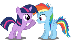 Size: 8000x4480 | Tagged: safe, artist:deratrox, character:rainbow dash, character:twilight sparkle, :o, absurd resolution, filly, imminent boop, simple background, smiling, transparent background, vector