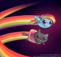 Size: 749x690 | Tagged: dead source, safe, artist:pekou, character:rainbow dash, ask my little chubbies, chubbie, g4, :3, crossover, cute, dashabetes, double rainbow, flying, nyan cat, nyan dash, open mouth, rainbow, smiling, space, stars