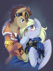 Size: 585x790 | Tagged: safe, artist:ende26, character:derpy hooves, character:doctor whooves, character:time turner, species:pegasus, species:pony, clockwise whooves, ship:doctorderpy, blushing, clothing, female, male, mare, shipping, steampunk, straight, victorian