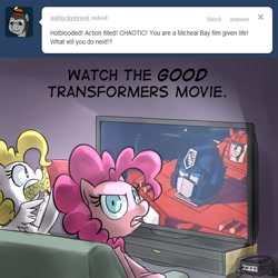 Size: 600x600 | Tagged: safe, artist:uc77, character:pinkie pie, character:surprise, g1, cliffjumper, crossover, g1 to g4, gamecube, generation leap, hotblooded pinkie pie, optimus prime, transformers