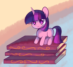 Size: 877x802 | Tagged: safe, artist:pekou, character:twilight sparkle, species:pony, species:unicorn, book, chibi, cute, missing cutie mark, smiling, solo