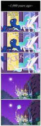 Size: 1105x3353 | Tagged: safe, artist:grievousfan, character:princess celestia, character:princess luna, species:alicorn, species:pony, canterlot, comic, female, kick, kicking, mare, mare in the moon, moon, night, raised hoof, stained glass, to the moon, trollestia, tyrant celestia, ye olde butcherede englishe