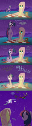 Size: 1132x4365 | Tagged: safe, artist:grievousfan, character:discord, character:fluttershy, character:princess celestia, character:twilight sparkle, character:twilight sparkle (alicorn), species:alicorn, species:draconequus, species:pegasus, species:pony, episode:slice of life, g4, my little pony: friendship is magic, celestia is not amused, chase, comic, discord being discord, female, fight, flying, food, funny, male, mare, night, picnic blanket, prone, sandwich, taunting, this will end in pain, this will end in petrification, varying degrees of amusement, yelling