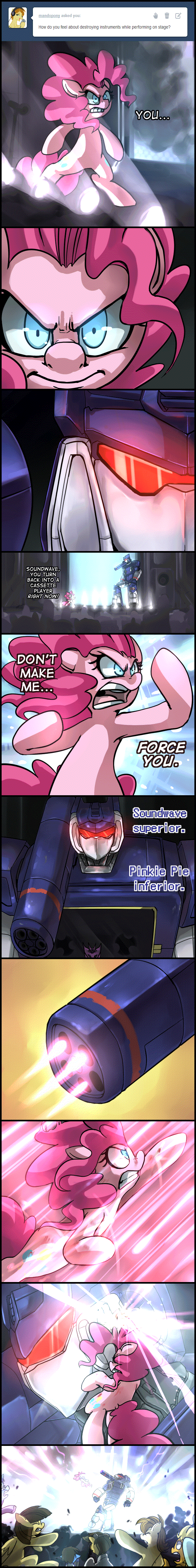 Size: 610x4880 | Tagged: safe, artist:uc77, character:pinkie pie, oc, oc:mandopony, animated, ask hotblooded pinkie, comic, crossover, hotblooded pinkie pie, soundwave, transformers