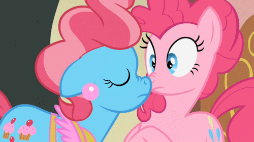 Size: 500x281 | Tagged: safe, artist:superedit, edit, edited screencap, screencap, character:cup cake, character:pinkie pie, species:pony, ship:cakepie, episode:baby cakes, g4, my little pony: friendship is magic, animated, boop, cross-eyed, eyes closed, female, floppy ears, infidelity, kiss edit, kissing, lesbian, nose wrinkle, noseboop, shipping, surprise kiss, surprised, the great and powerful superedit, wide eyes