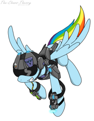 Size: 641x823 | Tagged: safe, artist:sandwich-anomaly, character:rainbow dash, species:pegasus, species:pony, allied nations, armor, command and conquer, crossover, cryocopter, female, grin, helmet, mare, red alert, red alert 3, simple background, smiling, solo, white background