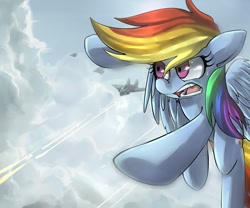 Size: 1200x1000 | Tagged: safe, artist:uc77, character:rainbow dash, aircraft, chase, cloud, cloudy, flying, jet, plane