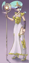 Size: 900x1900 | Tagged: safe, artist:uc77, character:princess celestia, armor, humanized, solo, staff
