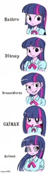 Size: 550x1893 | Tagged: safe, artist:shepherd0821, character:twilight sparkle, species:human, my little pony:equestria girls, anime, blue hair, breasts, cute, disney, disney style, dreamworks, dreamworks face, eyelashes, gainax, grin, hasbro, humanized, kanji, long hair, multicolored hair, panty and stocking with garterbelt, pink hair, portrait, purple hair, ribbon, simple background, smirk, style emulation, white background