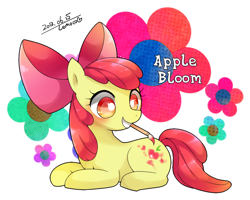 Size: 1000x800 | Tagged: safe, artist:zakro, character:apple bloom, fake cutie mark, mouth hold, paint on fur, paintbrush, pixiv, solo