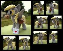 Size: 1981x1593 | Tagged: safe, artist:fireflytwinkletoes, character:derpy hooves, species:pegasus, species:pony, accessories, female, food, irl, letter, mail, mailbag, mare, mouth hold, muffin, photo, plushie, solo