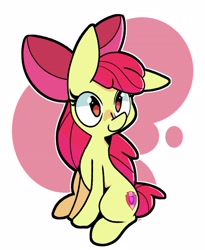 Size: 2500x3056 | Tagged: safe, artist:kindakismet, character:apple bloom, species:earth pony, species:pony, g4, chibi, cute, floppy ears, simple background, solo