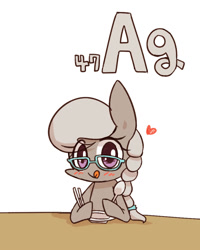 Size: 800x1000 | Tagged: safe, artist:joycall6, part of a set, character:silver spoon, species:earth pony, species:pony, series:joycall6's periodic table, g4, argentum, blushing, chemistry, glasses, heart, licking lips, literal silver spoon, periodic table, pun, silver, silverware, solo, tongue out
