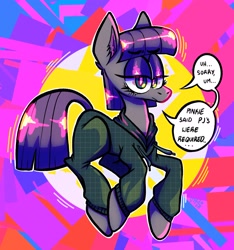Size: 1917x2048 | Tagged: safe, artist:icky_slicky, character:maud pie, species:earth pony, species:pony, g4, clothing, dialogue, ear fluff, pajamas, solo