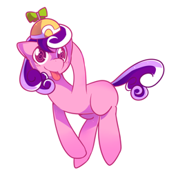 Size: 1086x1109 | Tagged: source needed, safe, artist:pekou, character:screwball, species:earth pony, species:pony, blep, clothing, cute, epic get, female, get, hat, looking at you, mare, propeller hat, smiling, solo, swirly eyes, tongue out