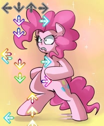 Size: 500x600 | Tagged: safe, artist:uc77, character:pinkie pie, species:pony, bipedal, dance dance revolution, hotblooded pinkie pie, rhythm game, solo