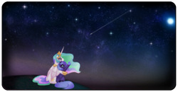 Size: 1099x571 | Tagged: safe, artist:ricifra, artist:rizcifra, character:princess celestia, character:princess luna, species:alicorn, species:pony, g4, female, mare, moon, night, s1 luna, shooting star, sitting, stargazing