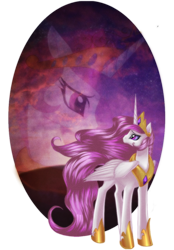 Size: 600x860 | Tagged: safe, artist:rizcifra, character:princess celestia, species:alicorn, species:pony, g4, female, looking back, mare, pink-mane celestia