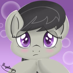 Size: 1250x1250 | Tagged: safe, artist:bugplayer, character:octavia melody, species:earth pony, species:pony, abstract background, female, looking at you, mare, sad, solo