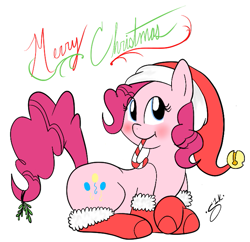 Size: 669x648 | Tagged: safe, artist:silver1kunai, character:pinkie pie, candy cane, christmas, clothing, hat, holiday, mistletoe, santa hat, socks, solo