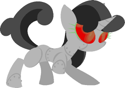 Size: 561x397 | Tagged: safe, artist:frostedwarlock, character:sweetie belle, species:pony, species:unicorn, sweetie bot, blank flank, crossover, female, filly, foal, homestuck, hooves, horn, raised hoof, red eyes, robot, robot pony, simple background, solo, transparent background