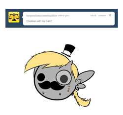 Size: 724x680 | Tagged: safe, artist:pekou, character:derpy hooves, species:pegasus, species:pony, ask my little chubbies, chubbie, ask, classy, clothing, cute, female, hat, mare, monocle, moustache, top hat