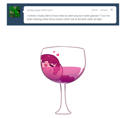 Size: 740x690 | Tagged: dead source, safe, artist:pekou, character:berry punch, character:berryshine, ask my little chubbies, chubbie, :3, ask, blushing, chubby, cute, eyes closed, heart, open mouth, simple background, smiling, solo, white background, wine