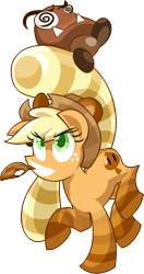 Size: 534x1015 | Tagged: safe, artist:frostedwarlock, character:applejack, attack, crossover, goomba, nintendo, power-up, super leaf, super mario bros., super mario bros. 3, tanooki