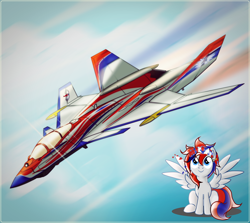 Size: 2862x2550 | Tagged: safe, artist:ruhisu, oc, oc only, species:pegasus, species:pony, concept, fighter, flower, jet fighter, mascot, plane, poland, smiling, solo, wreath