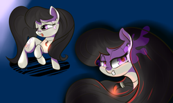 Size: 1024x612 | Tagged: safe, artist:madacon, character:king sombra, character:octavia melody, colored horn, curved horn, dark magic, disembodied horn, horn, magic, necklace, solo, sombra eyes, sombra's horn