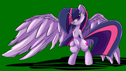 Size: 1024x579 | Tagged: safe, artist:madacon, character:twilight sparkle, character:twilight sparkle (alicorn), species:alicorn, species:pony, belly button, big wings, bipedal, chest fluff, female, human shoulders, mare, solo, wings