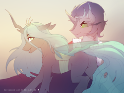 Size: 2400x1800 | Tagged: safe, artist:antiander, character:king sombra, character:queen chrysalis, ship:chrysombra, bugbutt, female, male, shipping, straight